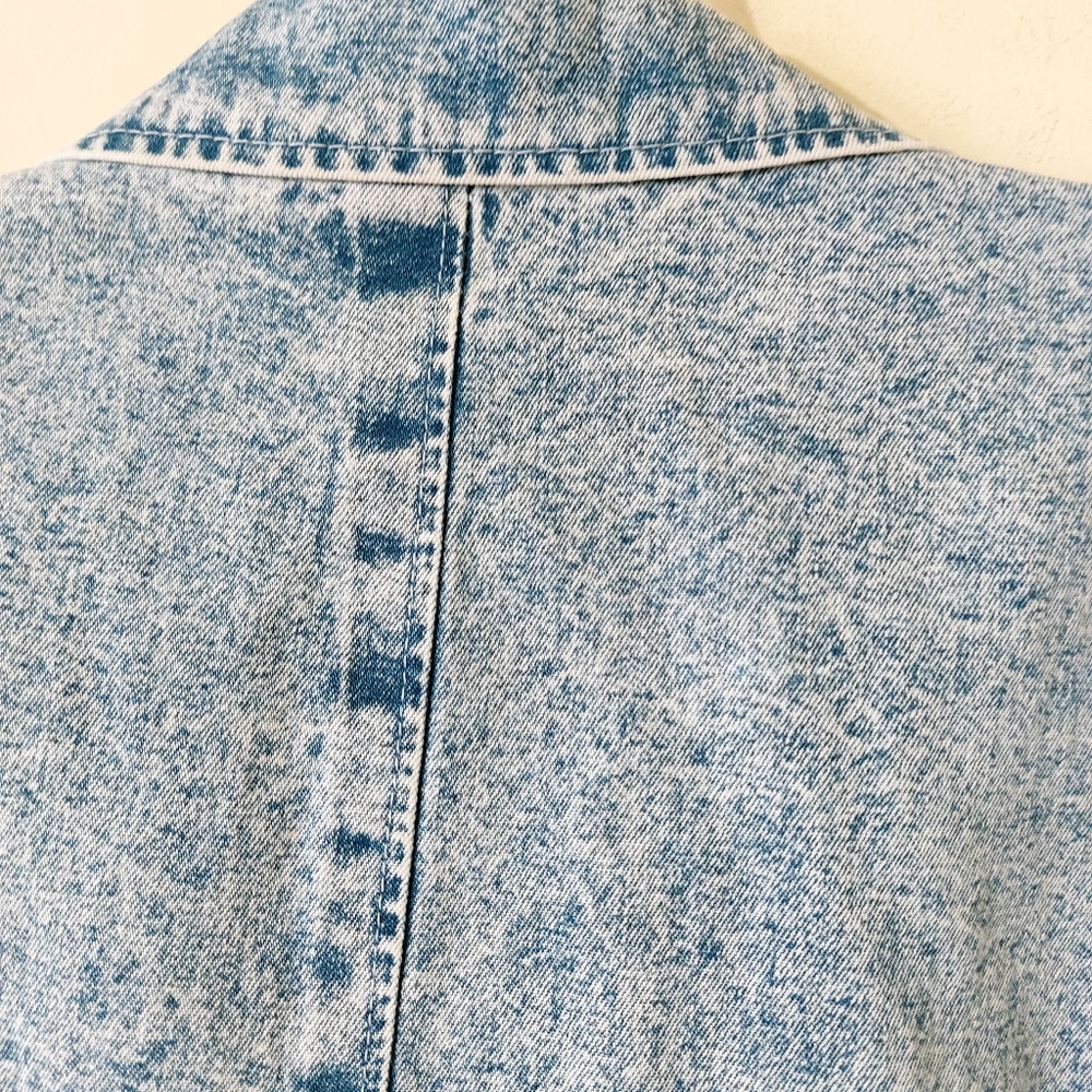 Vintage 80s Jazzino Acid Wash Butterfly Beaded Studded Collar Denim Jean Jacket - Picture 8 of 15